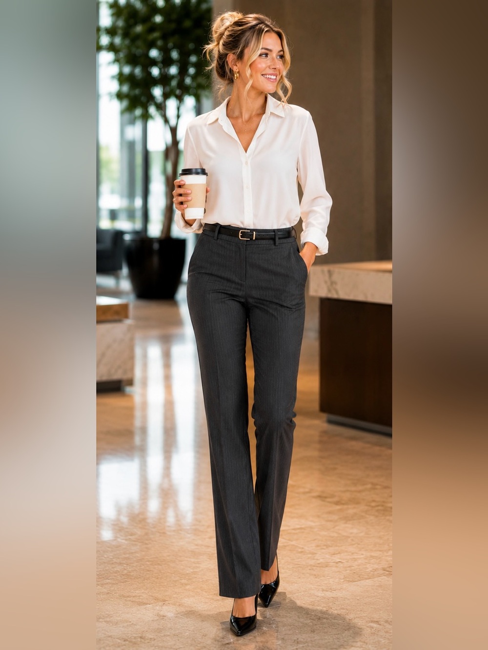 AGB Gray Pinstripe Career Pants Size 12 Straight Leg Office Work Trousers